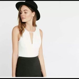 White Express deep v keyhole tank top